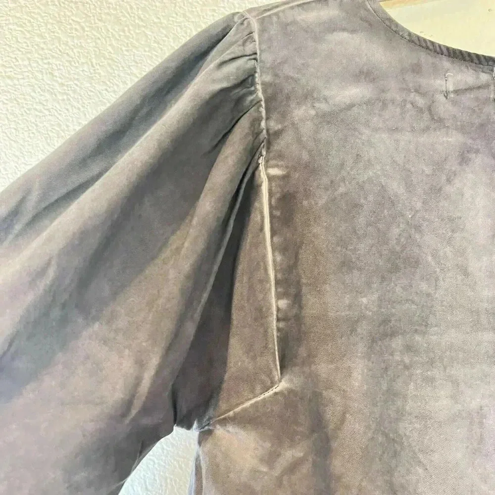 NEW Hollister Womens Gray Stone Wash Peasant Blouse Sz‎ S Bell Sleeve Bohemian